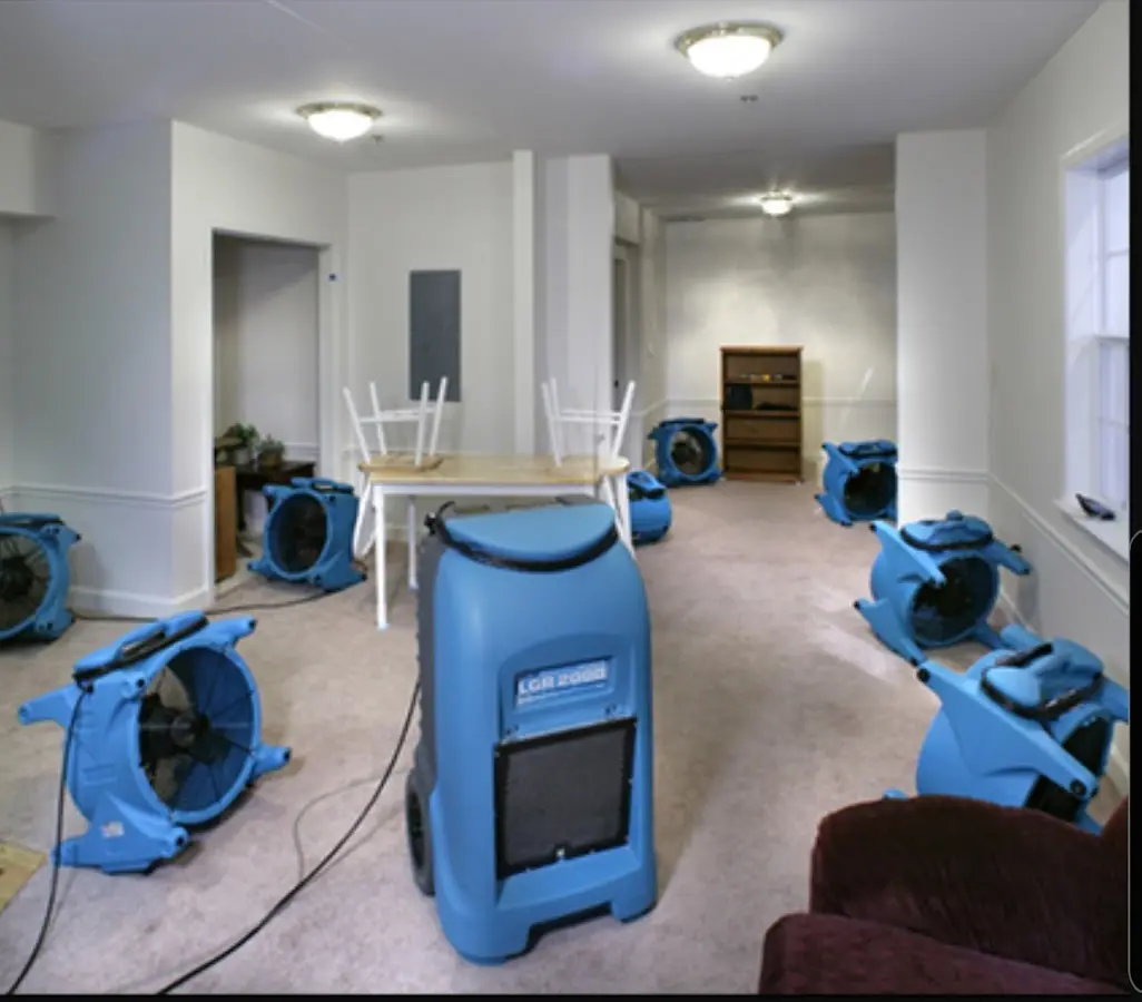Air movers and dehumidifier setup for Water Extraction & Removal in West Earl