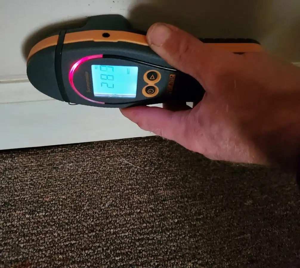 Moisture detection at baseboard during Sewage Cleanup & Sanitation in West Earl